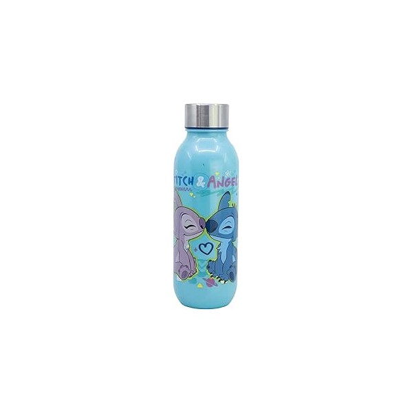 Botella de agua reutilizable infantil de plástico con tapón de acero y capacidad de 640 ml de Stitch