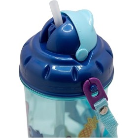 Botella infantil de plástico con pajita, tapa correa de 465 ml de Stitch