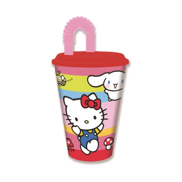 Stor Vaso Infantil Reutilizable con Tapa y Pajita de 430 ml de Hello Kitty and Fiends