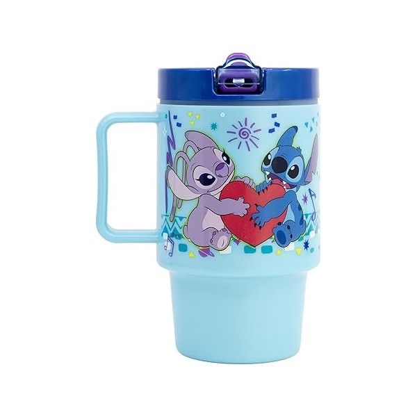 Taza infantil de plástico con tapa de 530 ml de Stitch