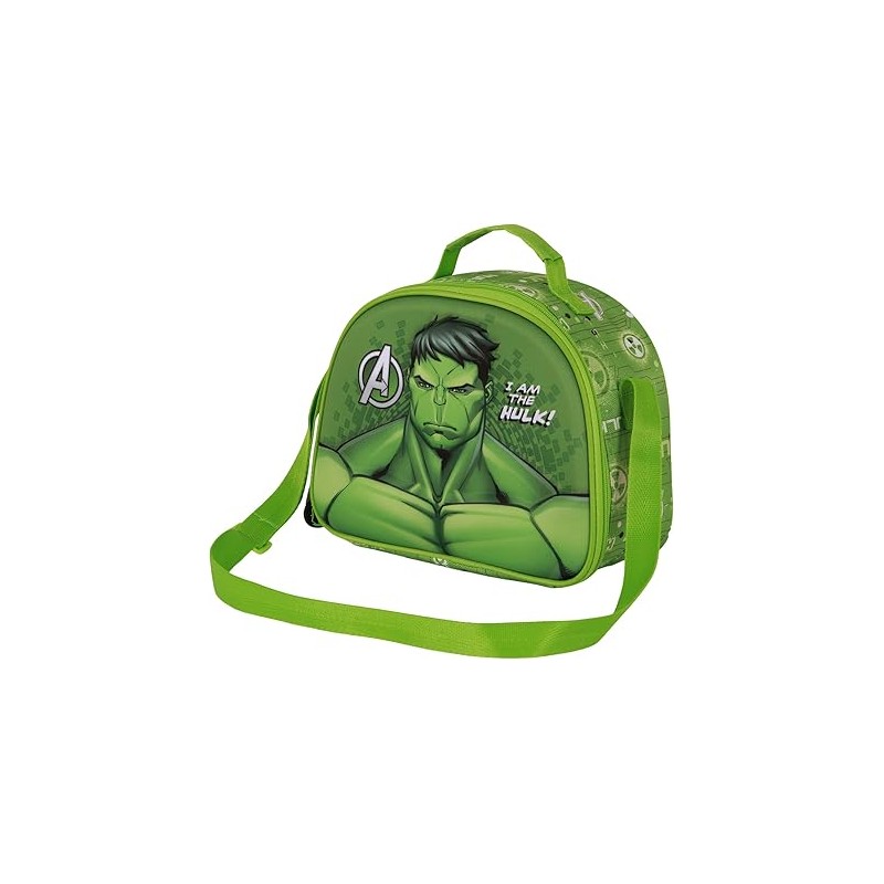 Bolsa Portamerienda 3D Unisex Kids, Verde Hulk Marvel 10x26x20cm
