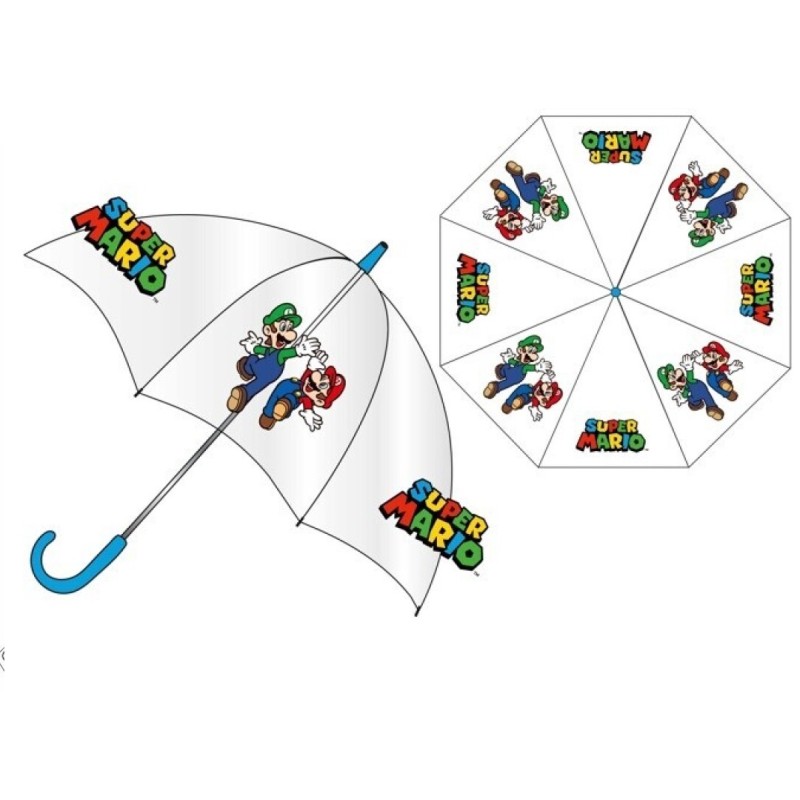 PARAGUAS AUTO NIÑO TRANSPARENT MARIO BROSS 48,5 CM