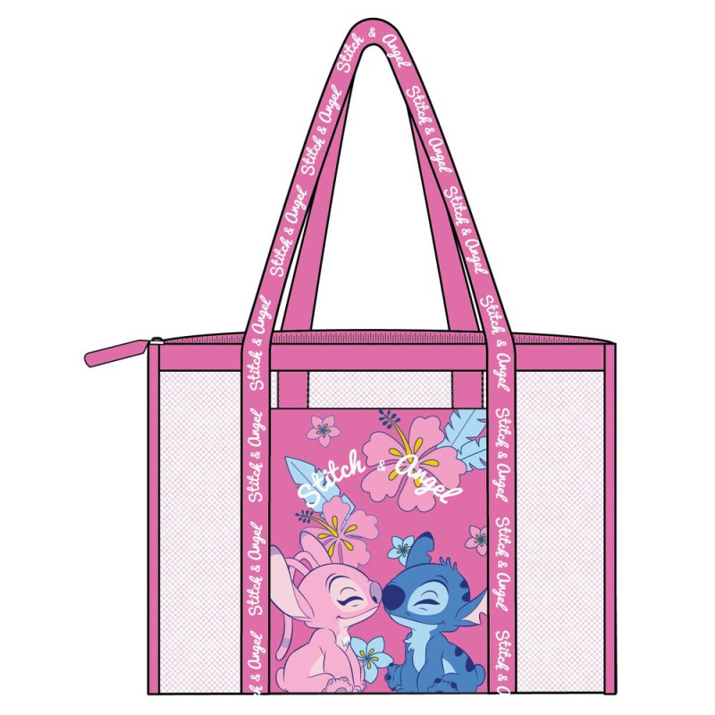Bolsa Playa rejilla Angel & Stitch Disney 41x39x19cm.