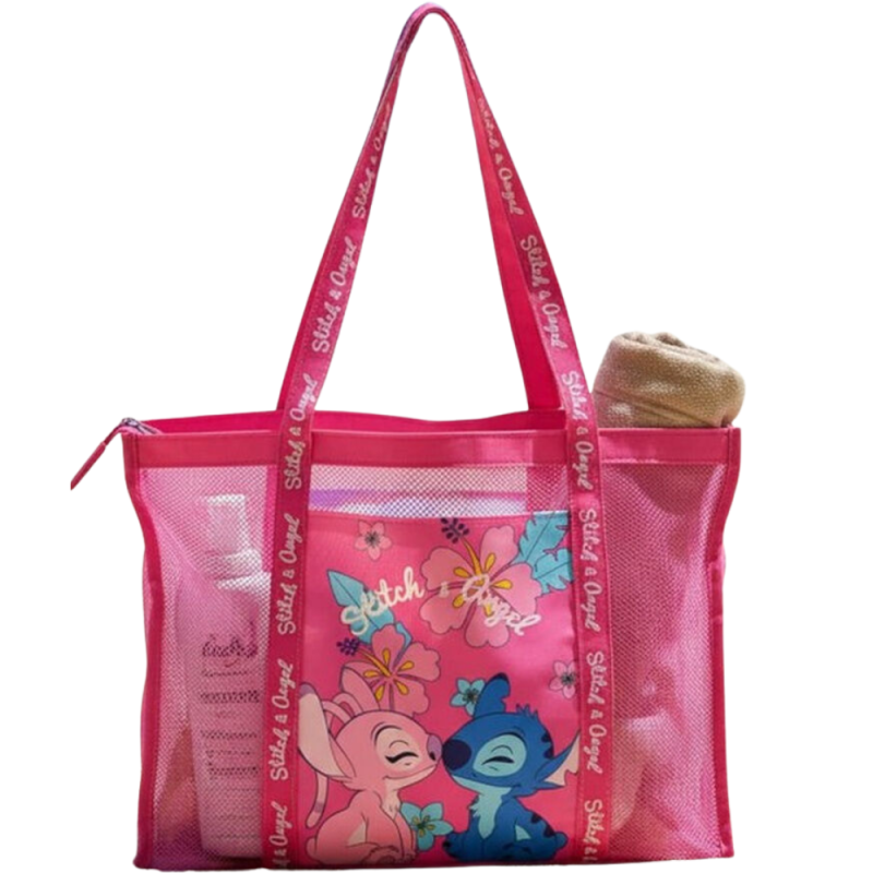 Bolsa Playa rejilla Angel & Stitch Disney 69x39x20cm.