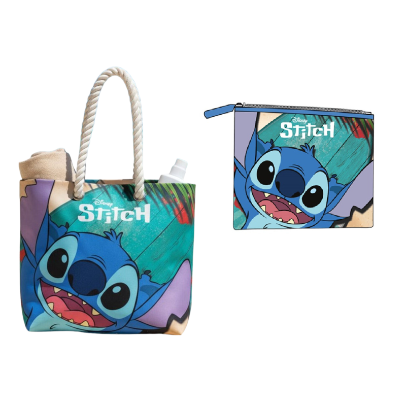 Bolsa Playa Stitch Disney Nylon 52x37x17cm + Neceser