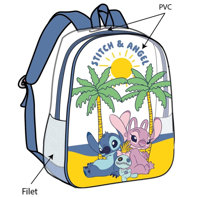 Mochila Angel & Stitch Disney 31cm Transparente. Tamaño: 31x25x23cm. PVC.