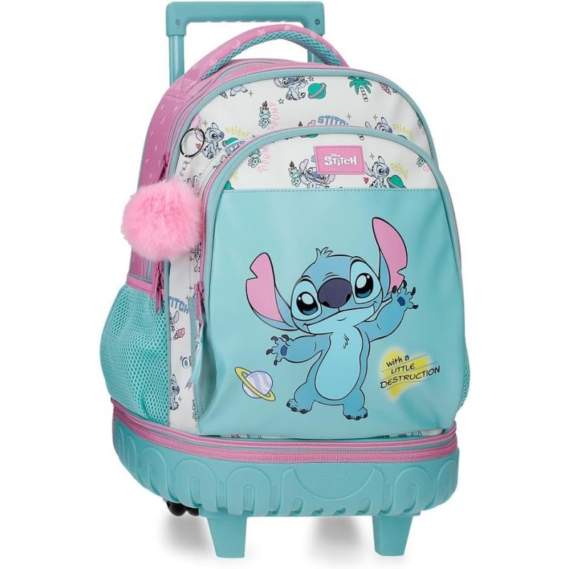 Mochila Stitch Little Destruction Mochila Compact 2 Ruedas Turquesa Verde 32x45x21cm.