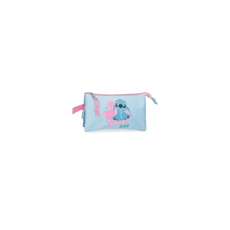 Estuche Triple Azul Joumma Disney Stitch Hearts 22x12x5 cms Poliéster