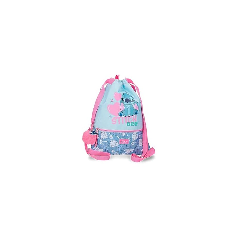 Mochila Saco con Cremallera Azul Joumma Disney Stitch Hearts 35x46x1 cms Poliéster