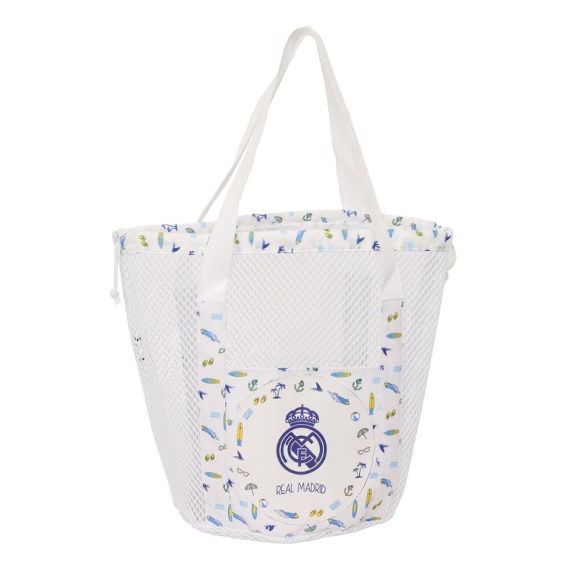 Bolsa de Playa, Mochila, REAL MADRID – Ideal para Niños de Diferentes Edades, Cómoda y Versátil, Calidad y Resistencia, 28x28x34