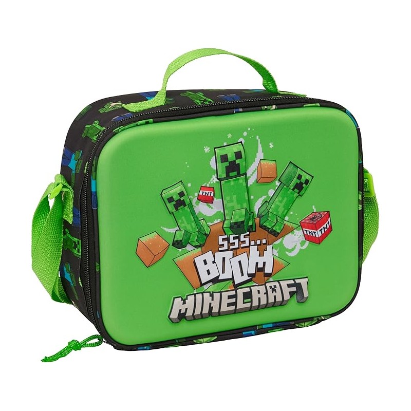 Porta Merienda Térmico 3D, MINECRAFT - Nevera para Frío y Calor, Nevera Impermeable, Nevera para Excursión, 25x9x19.5 cm