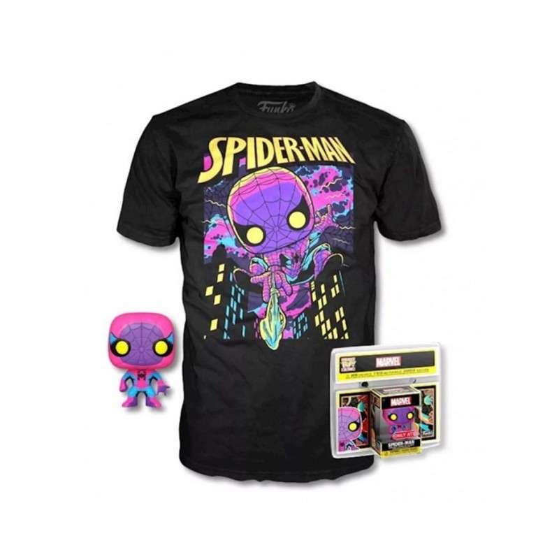 Pop & tee marvel spiderman black light funko + camiseta talla l