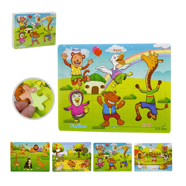 Puzzle Madera Animales 60 Pzs.30x0.4x22.5xm.