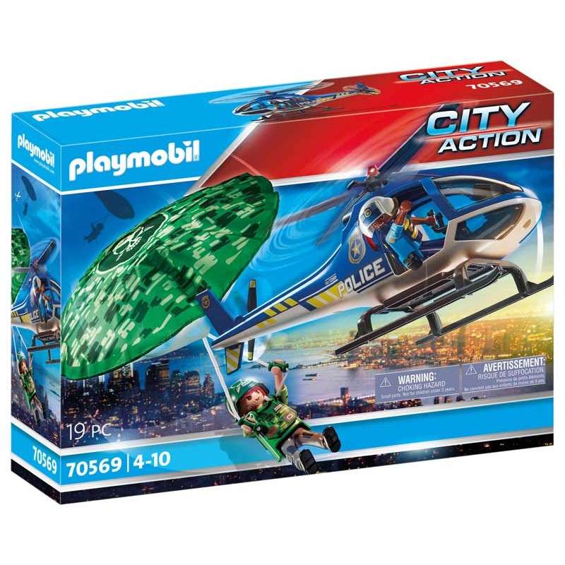 Playmobil ciudad helicoptero de policia persecucion en paracaidas