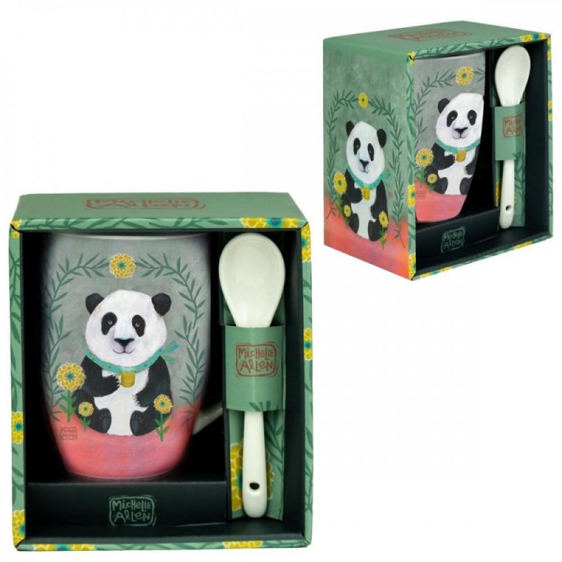 Taza de cerámica con cuchara enesco panda