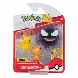 Pack de 3 figuras jazwares pokemon batalla teddiursa pikachu y gastly