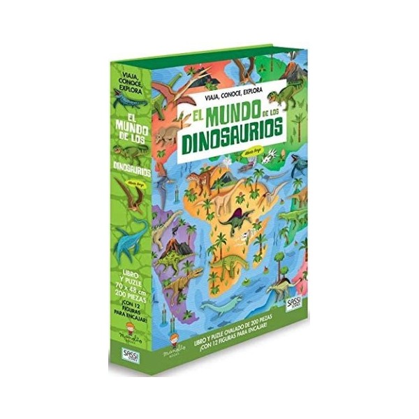 MUNDO DE LOS DINOSAURIOS (LIBRO PUZLE DE 200 PIEZAS CON 12 FIGURAS PARA ENCAJAR) (+6 AÑOS)