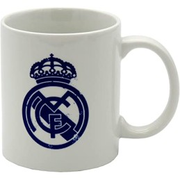 Taza Ceramica Blanca Real Madrid Escudo Azul Desgastado 300ml