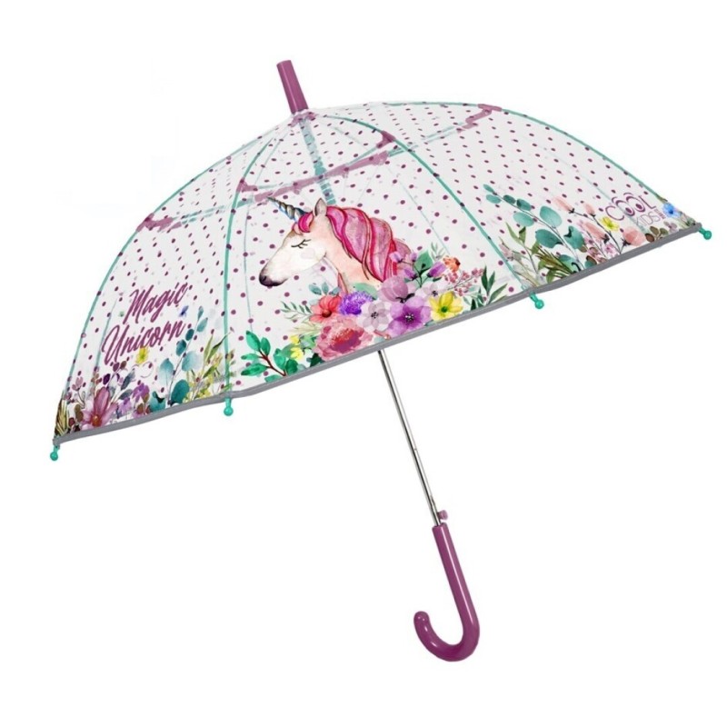 Paraguas niña 45/8 aut POE unicornio fribra vidrio