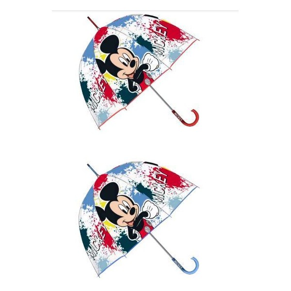 Paraguas Eva Transparente Burbuja Mickey Disney Manual 48cm.