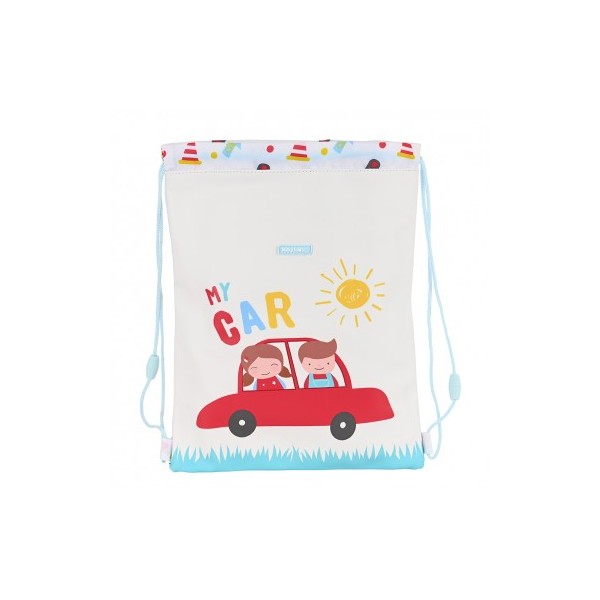 Saco Plano Junior Facil Limpieza Safta Preescolar My Car 26cm x 34cm.