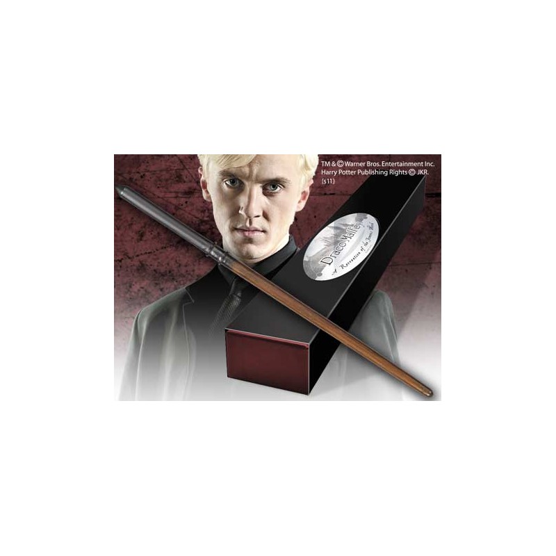 Replica the noble collection harry potter draco malfoy varita con caja y placa de identificacion