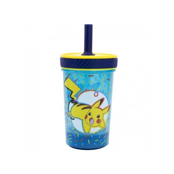 Vaso C/Pajita Antivuelco PP 370 ml Pokemon Doodle Grip