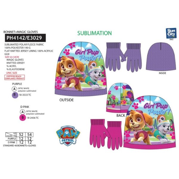 Set Patrulla Canina Skye Gorro Polar + Guantes T.52-54