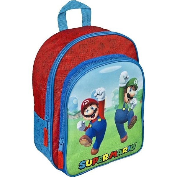 Mochila Infantil Super Mario Bros Con Amplio Bolsillo 31cm.