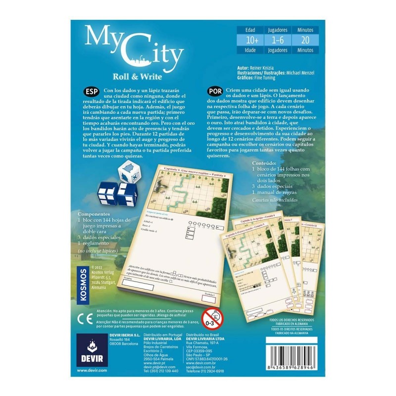 Juego de mesa my city roll and write