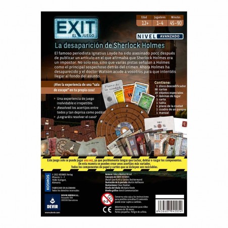 Juego de mesa devir exit la desaparición de sherlock holmes