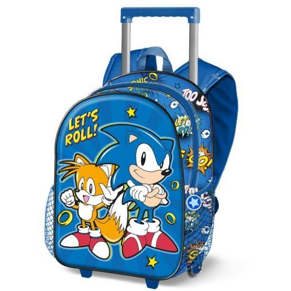 Mochila 3D Con Ruedas Sonic Lets roll 26x34x13cm.