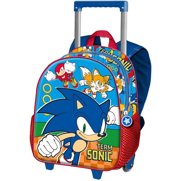 Mochila 3D Con Ruedas Sonic Pequeña 26x34x13cm