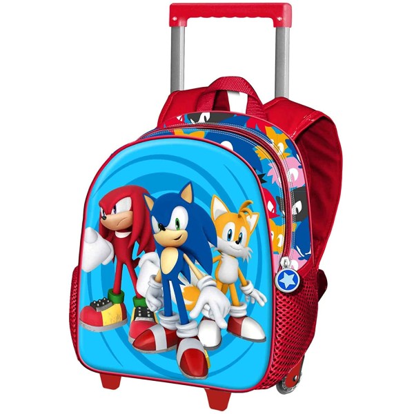 Mochila 3D Con Ruedas Sonic Pequeña 26x34x13cm