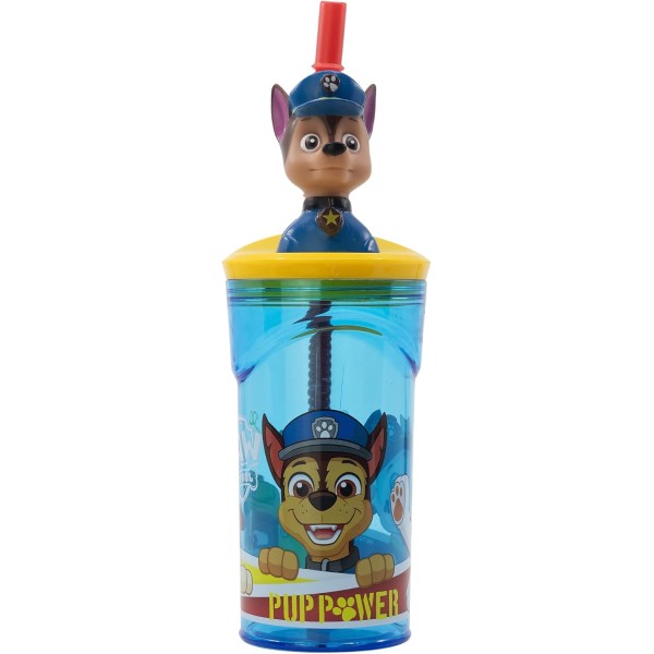 Vaso Infantil Reutilizable con Pajita y Tapa con figurita 3D y Capacidad de 360 ml de La Patrulla Canina