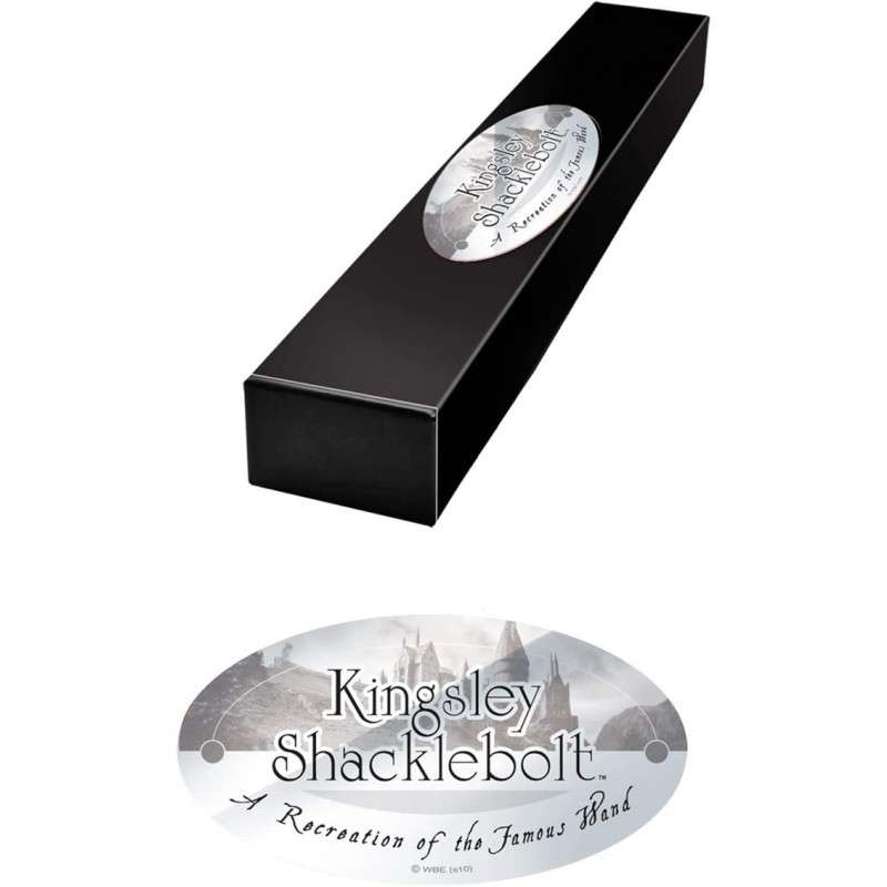 Replica the noble collection harry potter kingsley shaklebolt varita con caja y placa de identificacion