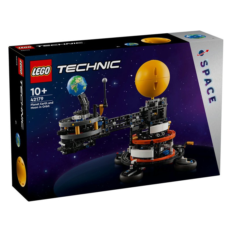 Lego technic planeta tierra y luna en órbita