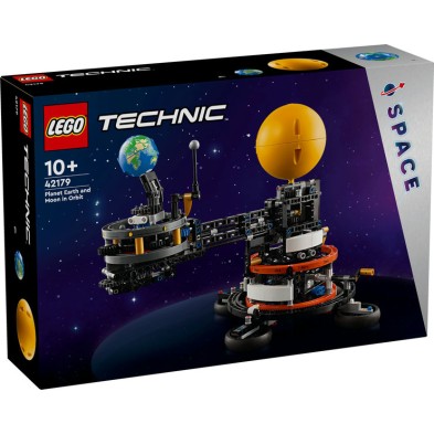 Lego technic planeta tierra y luna en órbita