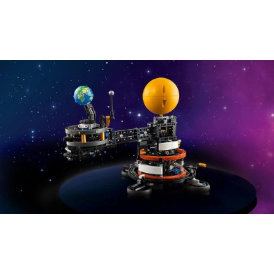 Lego technic planeta tierra y luna en órbita