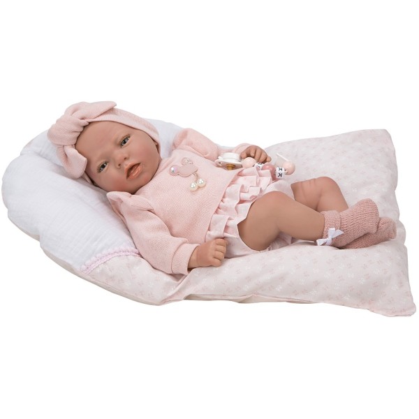 Muñeca Reborn Arias 40 Cm Alba Rosa C/Cojin