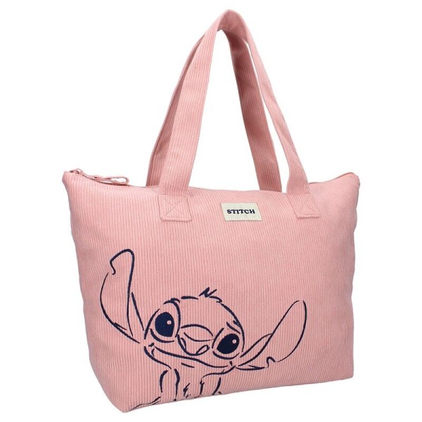 Bolso Shopping Stitch Rosa Loneta Con Cremallera 32x48cm.