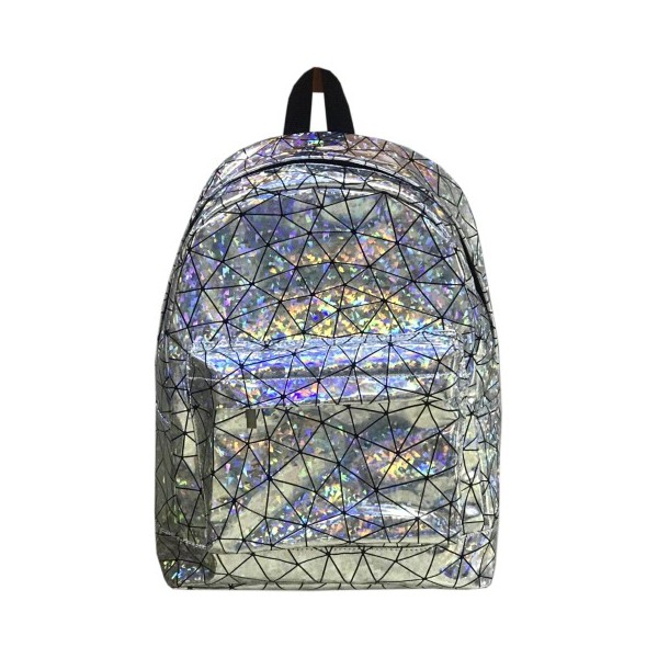 Mochila Color Laser Plata Juvenil Lona 30x42x14cm.