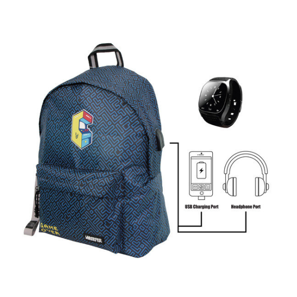 Mochila 3 Compartimentos con Puerto USB + Smartwatch Unkeeper.14x33x44cm